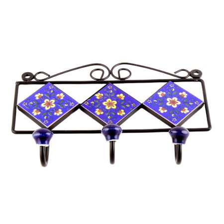 Navy Blue Yellow Tiny Flower Tiles Hooks